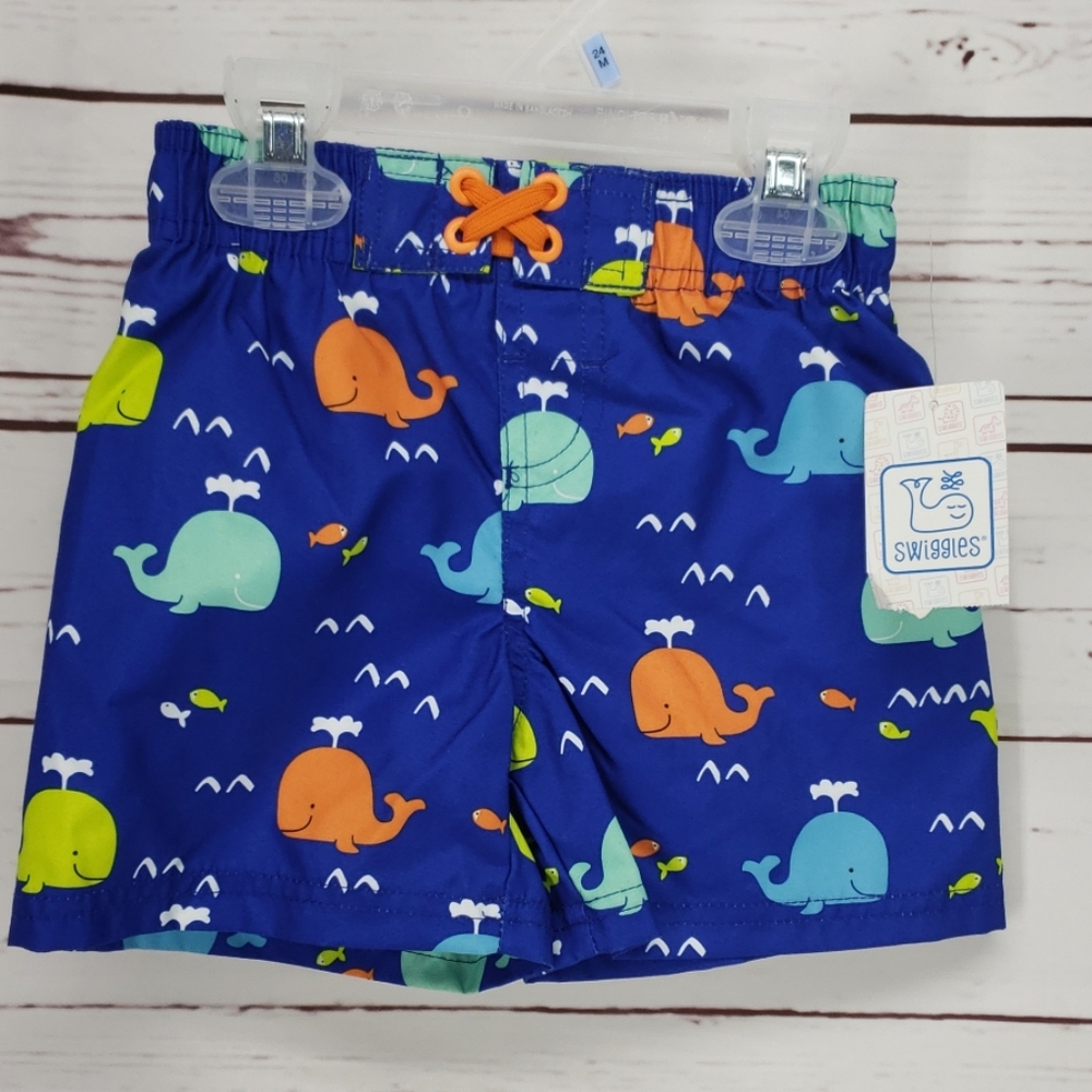 Swiggles Boy’s Blue Whale Swim Shorts - Picture 2 of 4